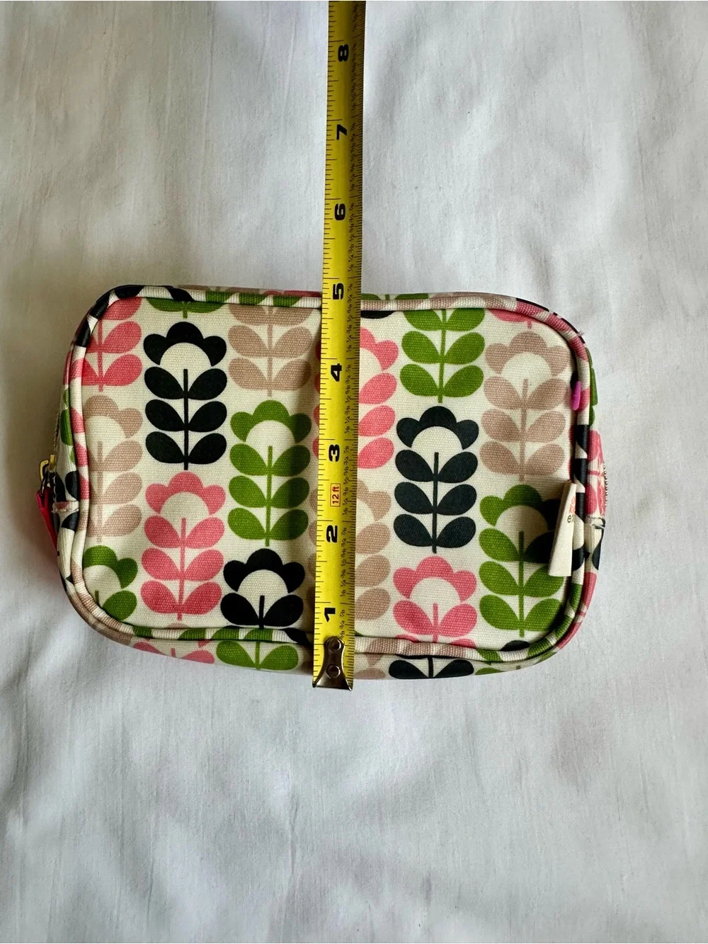 Orla Kiely Floral Stem Pattern Pouch in Green, Pink, Black, Beige